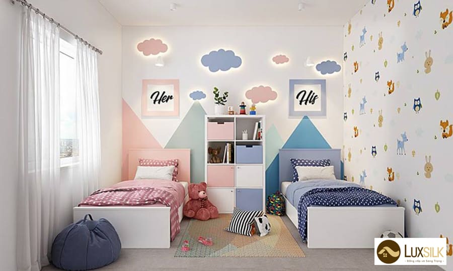 thiết kế nội thất phòng ngủ chung cho bé trai và bé gái
